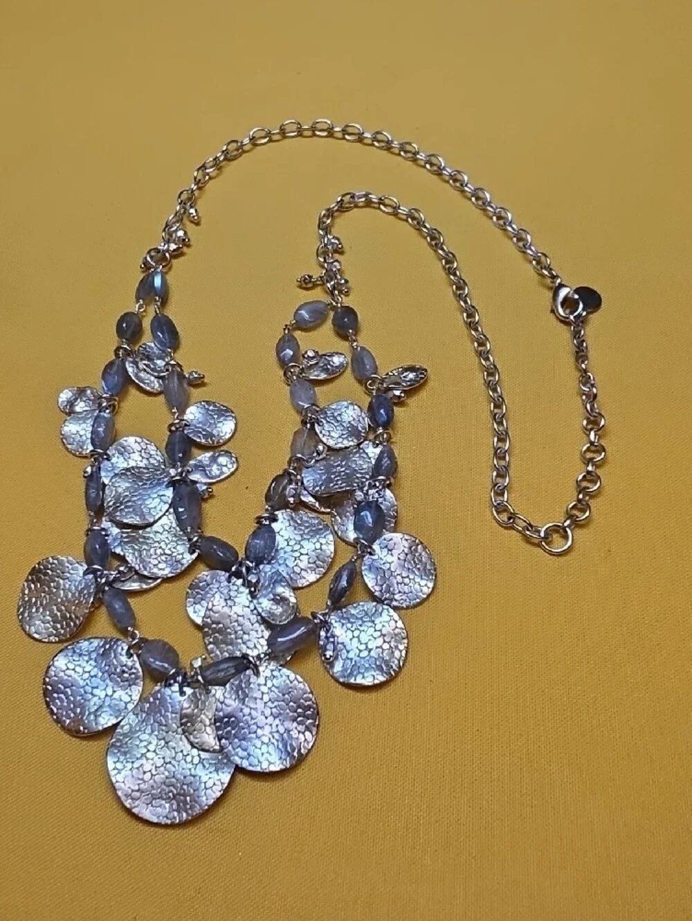 Stella & Dot Calypso Coin Necklace Silver Hammered Disc Bib Statement 17